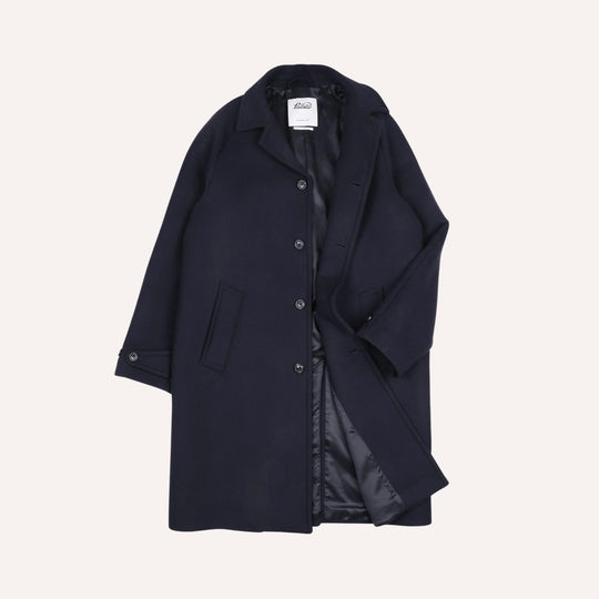 Navy Virgin Wool Raglan Coat