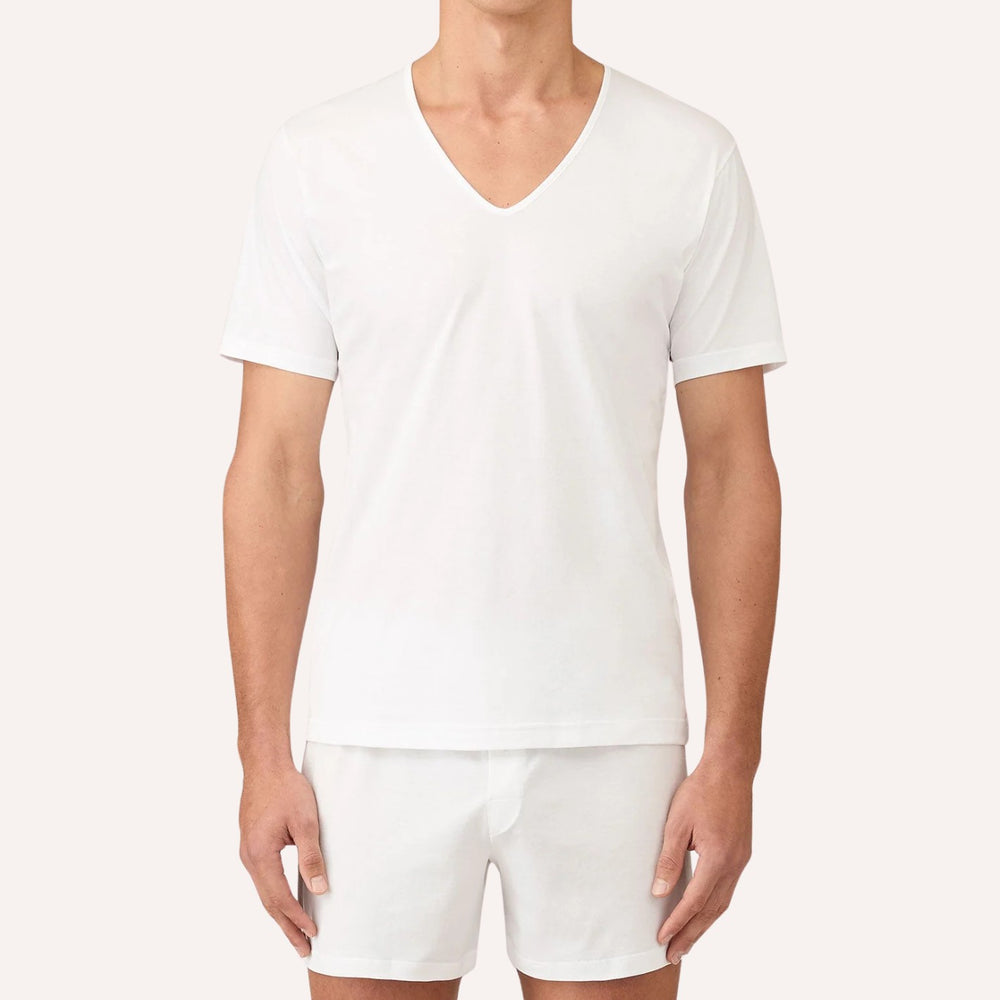 White Superfine Cotton Underwear V‑neck T‑shirt