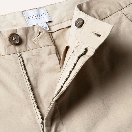 Beige Classic Cotton Chino Shorts
