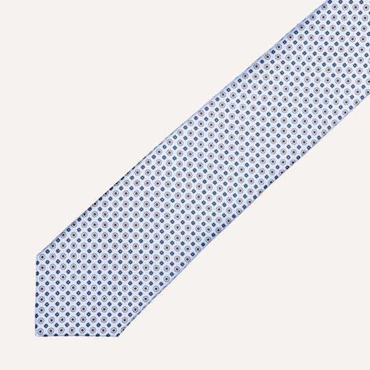 Ice Blue Micro Flower Geometric Pattern Silk Tie