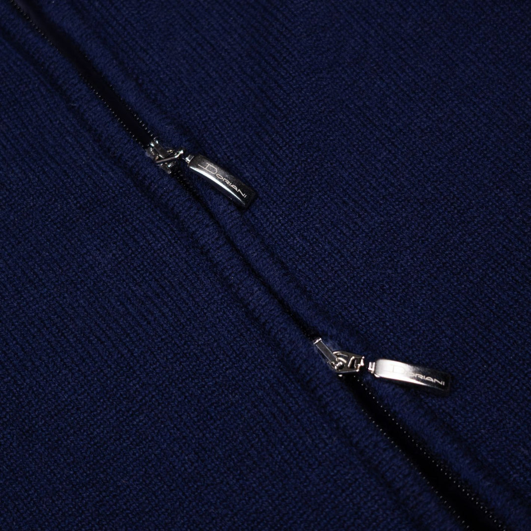 Navy Wool Cashmere Fur Collar Zip Cardigan