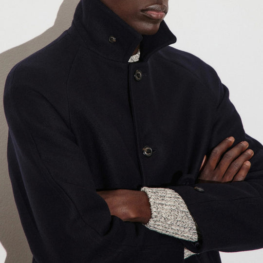 Navy Virgin Wool Raglan Coat