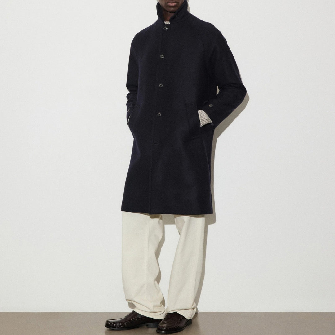Navy Virgin Wool Raglan Coat