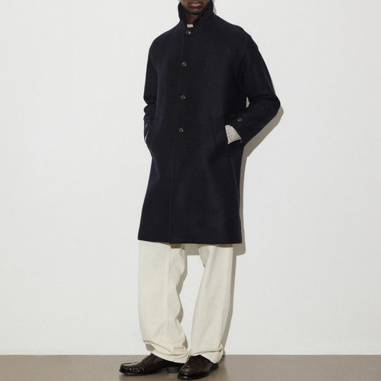 Navy Virgin Wool Raglan Coat
