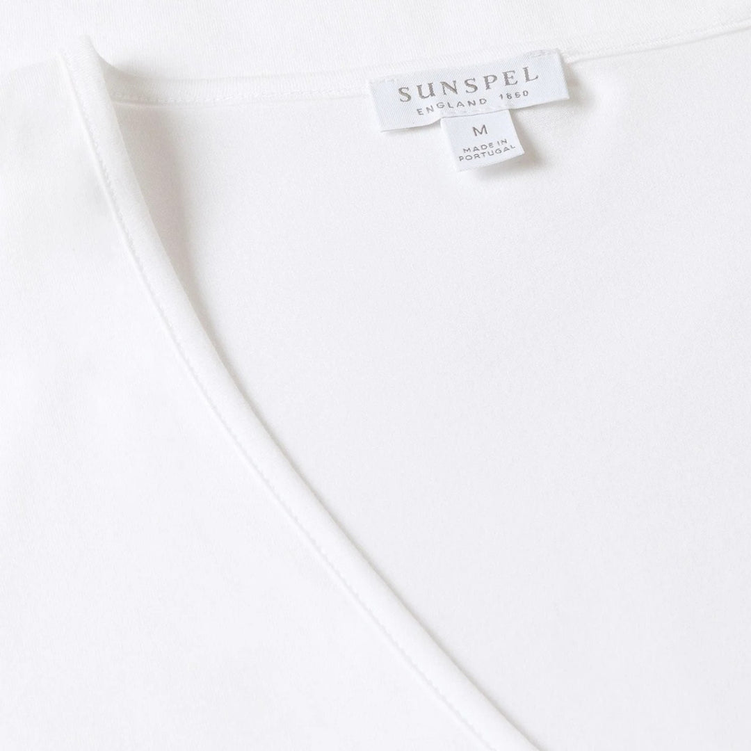 White Superfine Cotton Underwear V‑neck T‑shirt
