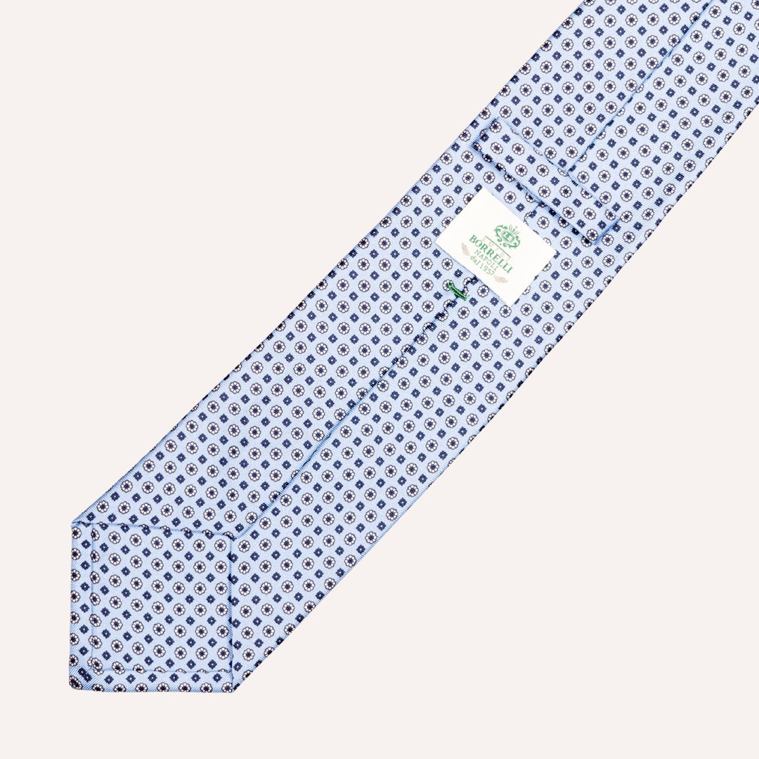 Ice Blue Micro Flower Geometric Pattern Silk Tie