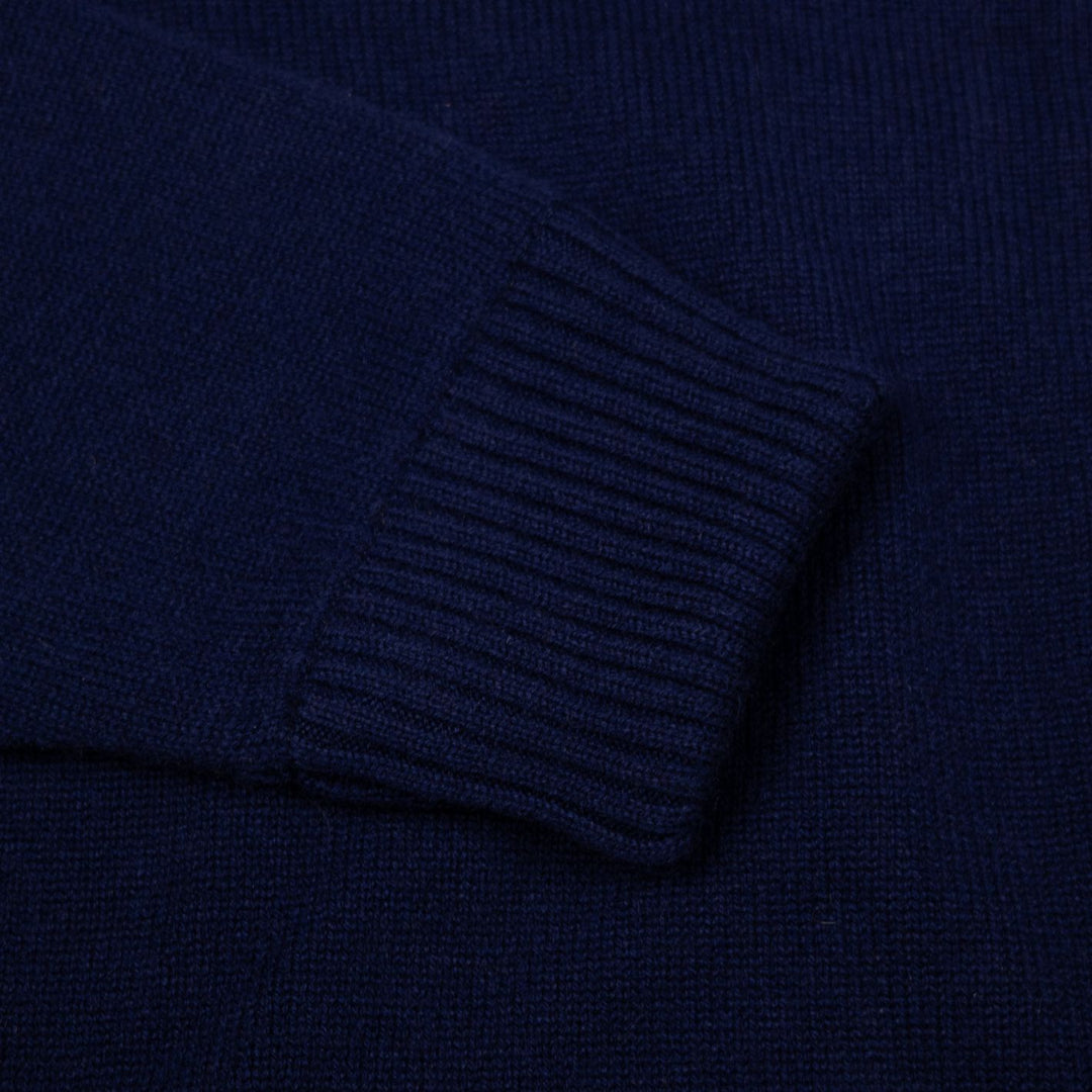 Navy Wool Cashmere Fur Collar Zip Cardigan