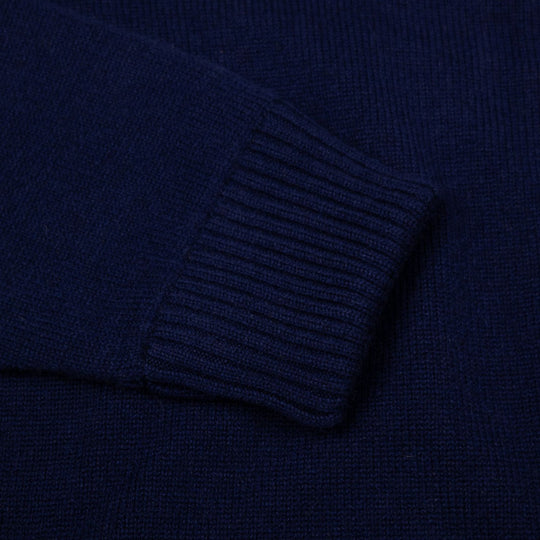 Navy Wool Cashmere Fur Collar Zip Cardigan