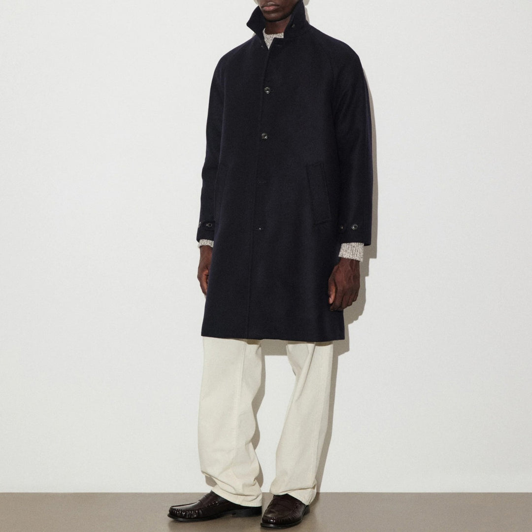 Navy Virgin Wool Raglan Coat