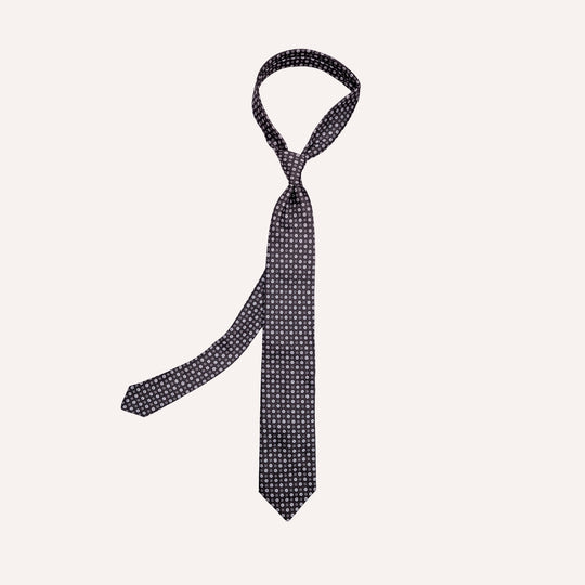 Black Flower Geometric Pattern Silk Tie