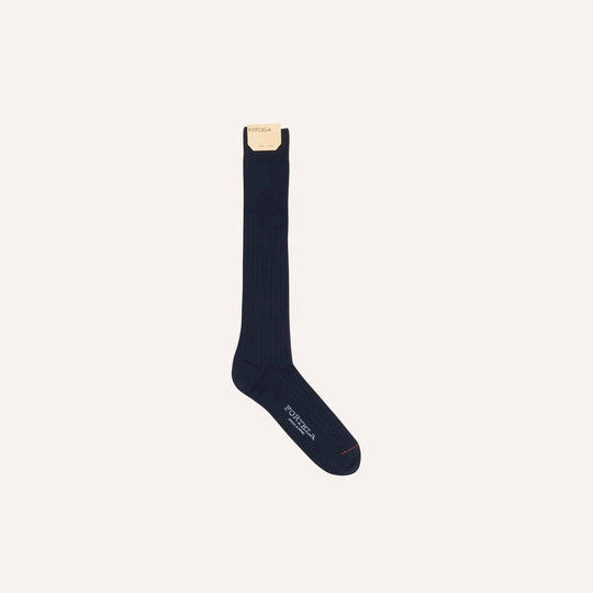 Navy Ribbed Cotton Socks - Knee High Fit