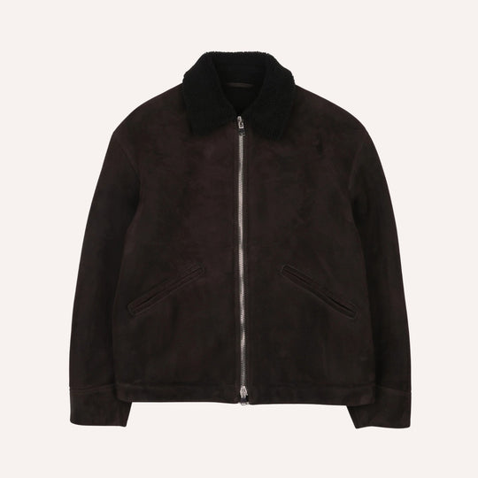 Brown Suede Shearling Zip Jacket
