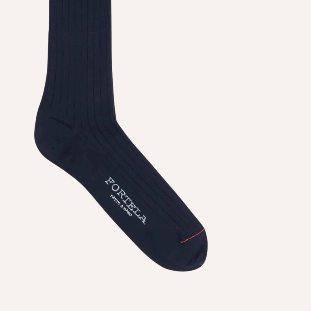 Navy Ribbed Cotton Socks - Knee High Fit