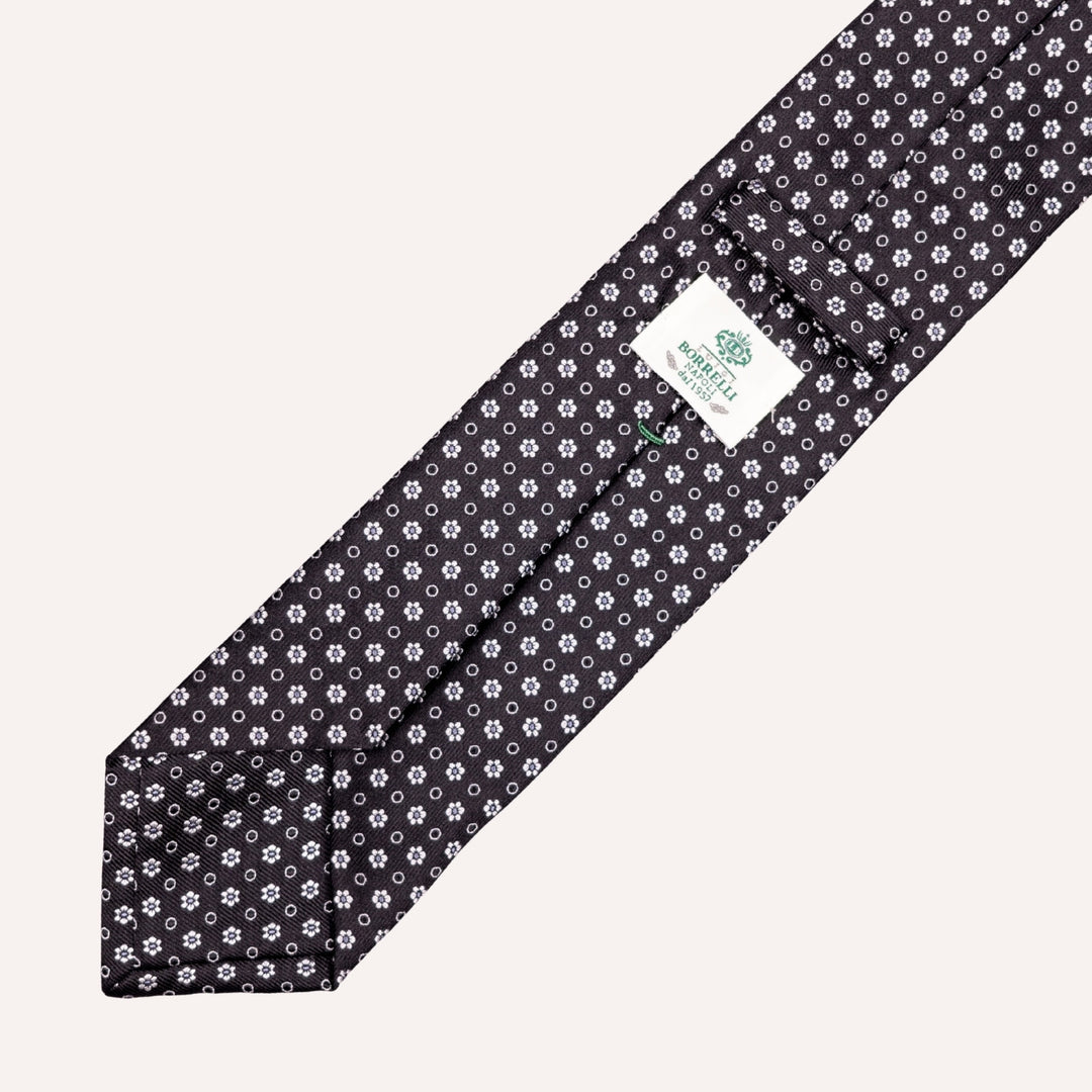 Black Flower Geometric Pattern Silk Tie