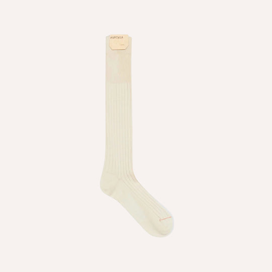 Cream Ribbed Cotton Socks - Knee High Fit