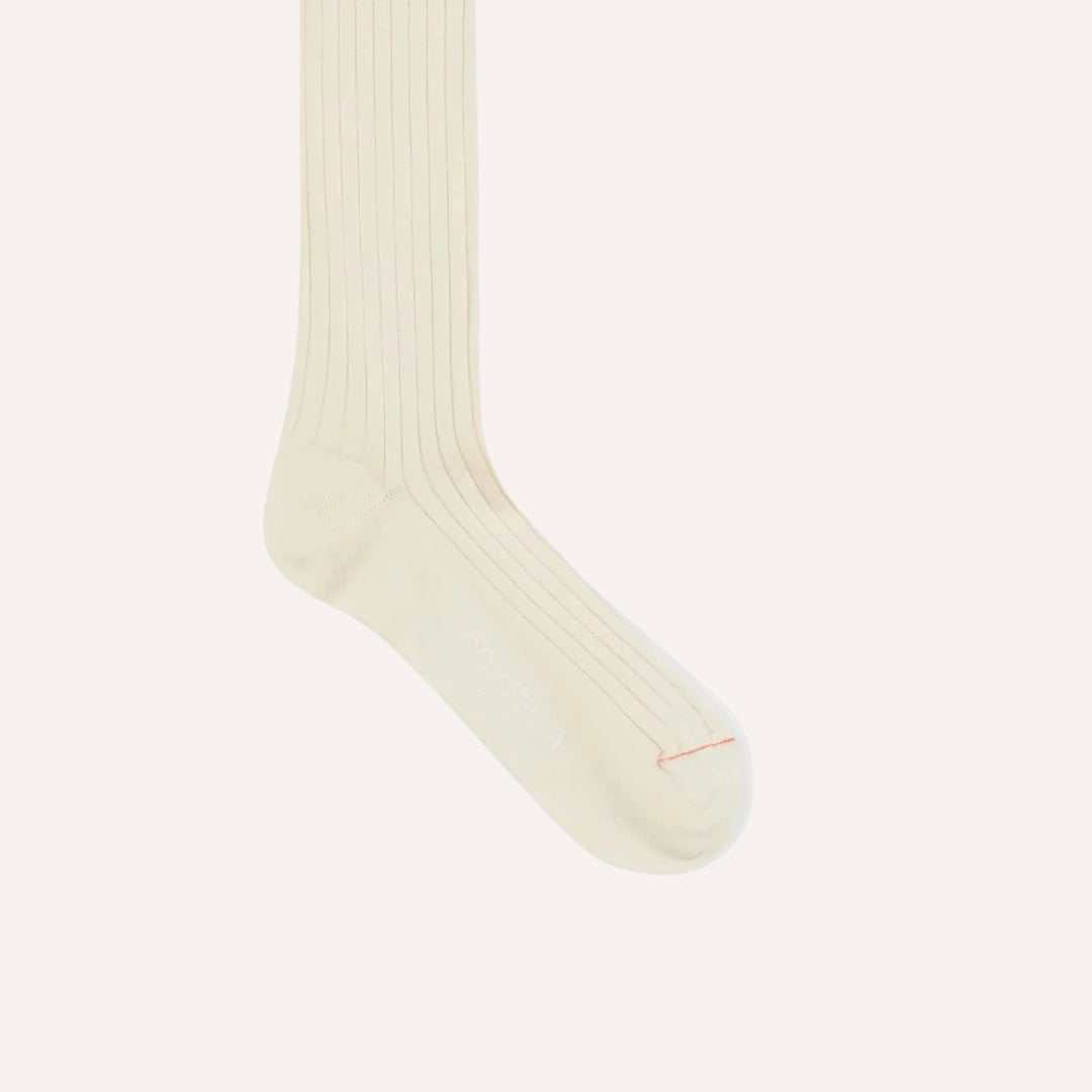 Cream Ribbed Cotton Socks - Knee High Fit