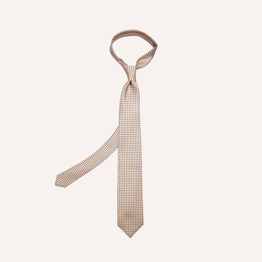 Beige Micro Flower Geometric Pattern Silk Tie