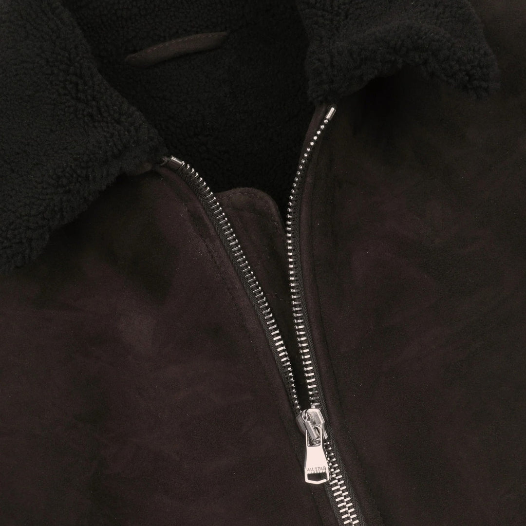 Brown Suede Shearling Zip Jacket