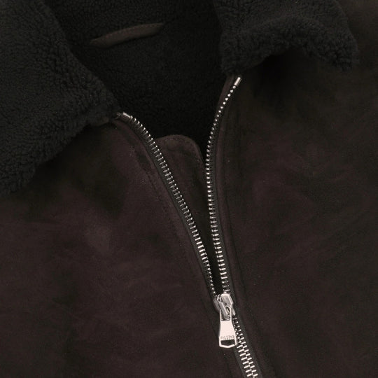 Brown Suede Shearling Zip Jacket