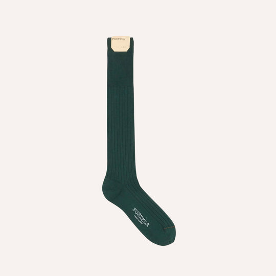 Forest Green Ribbed Cotton Socks - Knee High Fit