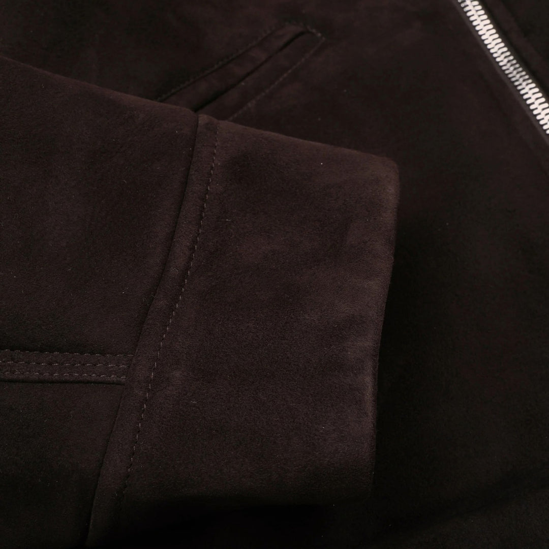 Brown Suede Shearling Zip Jacket
