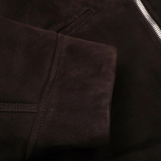 Brown Suede Shearling Zip Jacket