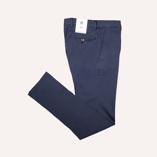 Navy Cotton Silk Slim Fit Chino Trouser