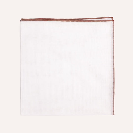 White & Brown Edge Cotton Pocket Square