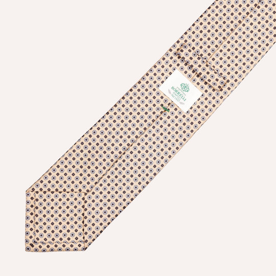 Beige Micro Flower Geometric Pattern Silk Tie