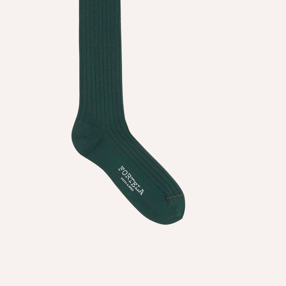 Forest Green Ribbed Cotton Socks - Knee High Fit