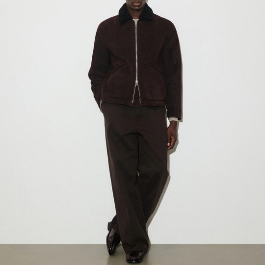 Brown Suede Shearling Zip Jacket