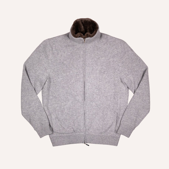 Grey Melange Wool Cashmere Lined Zip Cardigan