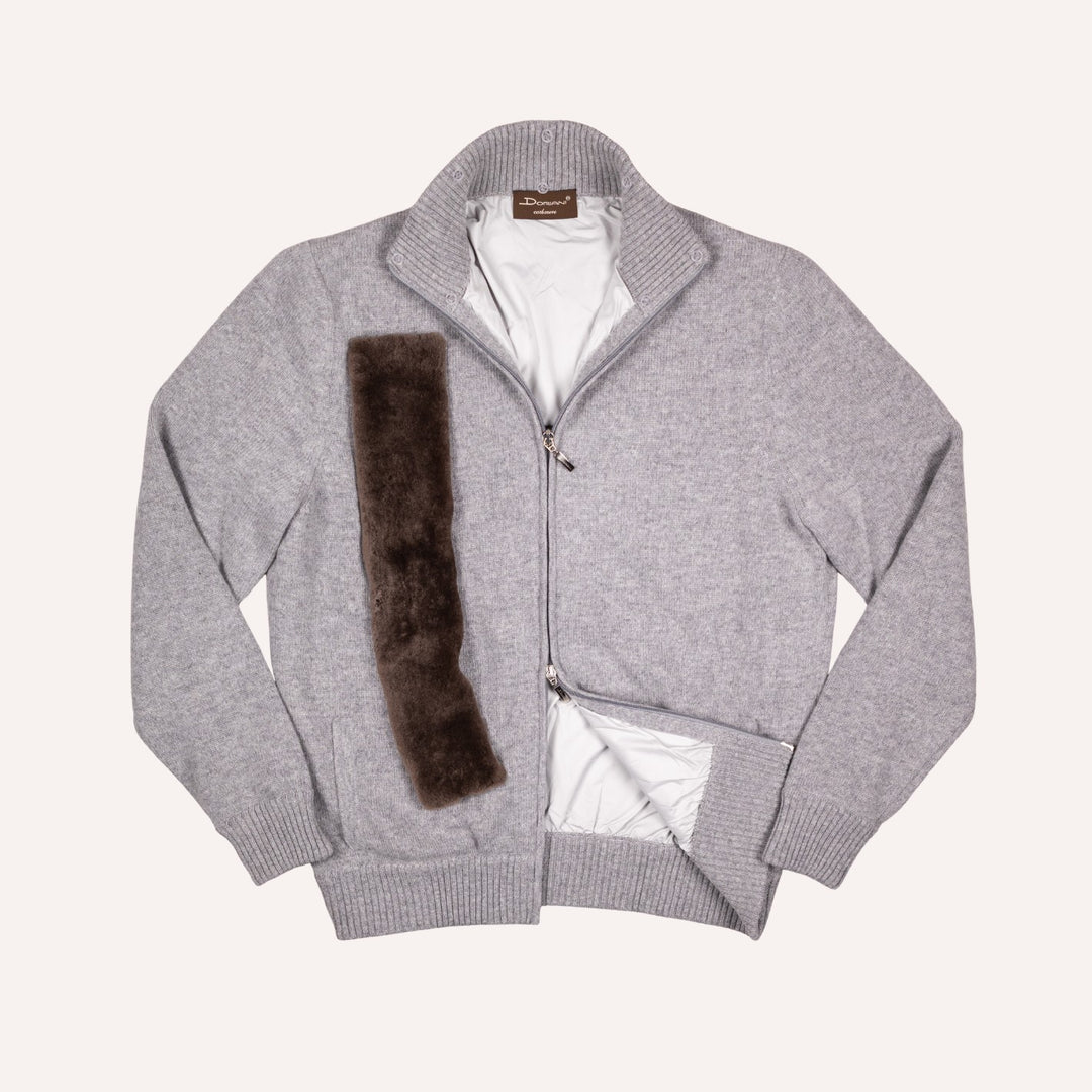 Grey Melange Wool Cashmere Lined Zip Cardigan