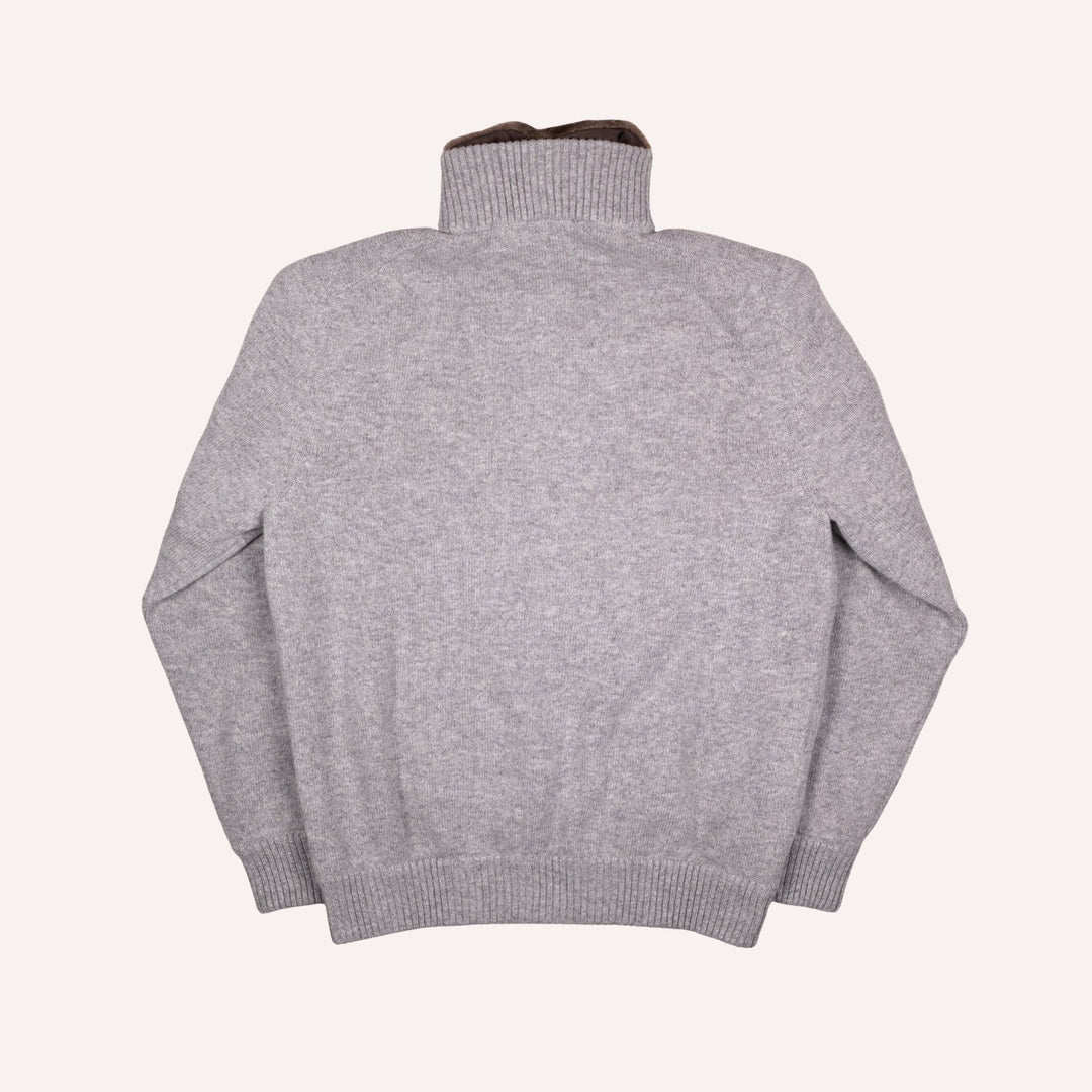 Grey Melange Wool Cashmere Lined Zip Cardigan