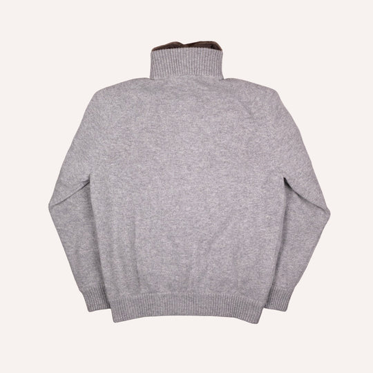 Grey Melange Wool Cashmere Lined Zip Cardigan