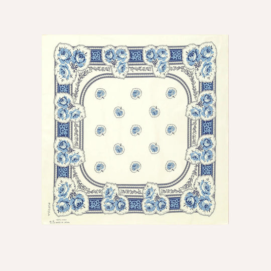 Cream & Blue Rose Print Bandana
