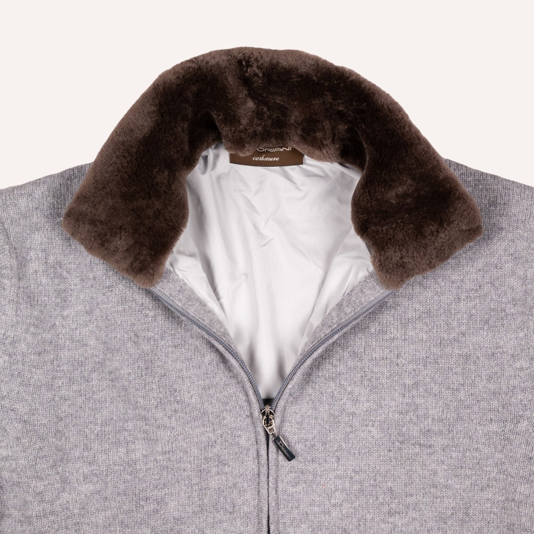Grey Melange Wool Cashmere Lined Zip Cardigan