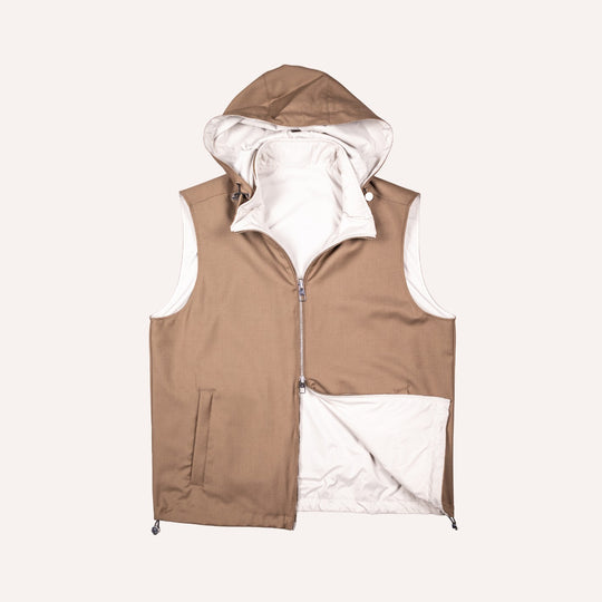 Tobacco Brown Reversible Wool & Polyester Lightweight Gilet