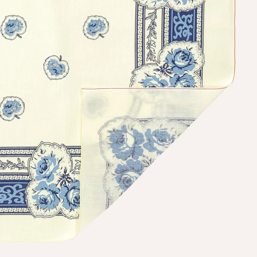 Cream & Blue Rose Print Bandana