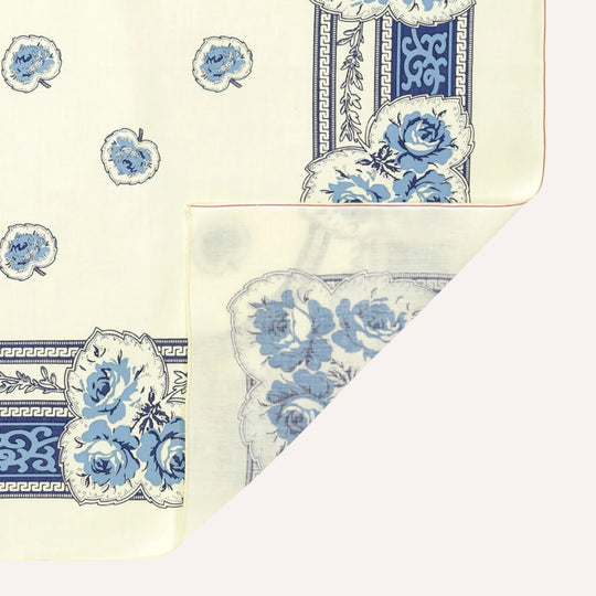 Cream & Blue Rose Print Bandana
