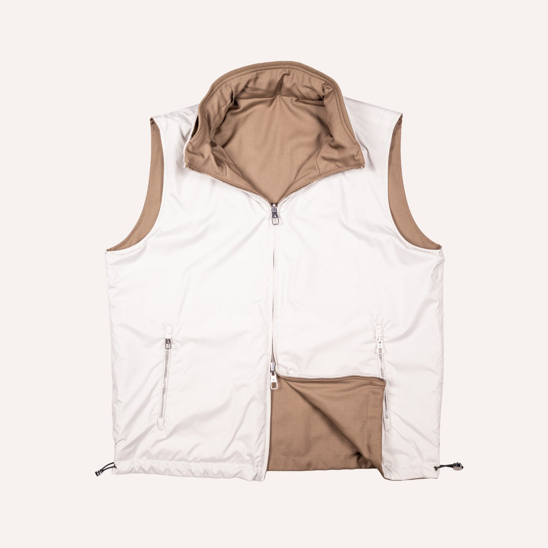 Tobacco Brown Reversible Wool & Polyester Lightweight Gilet