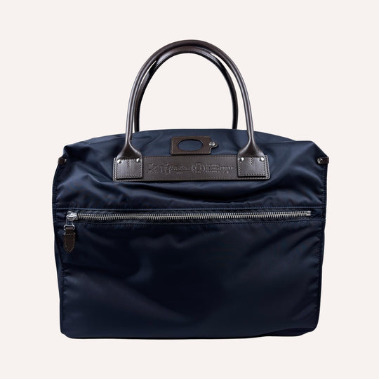 Navy Nylon Canvas Leather Weekend Bag