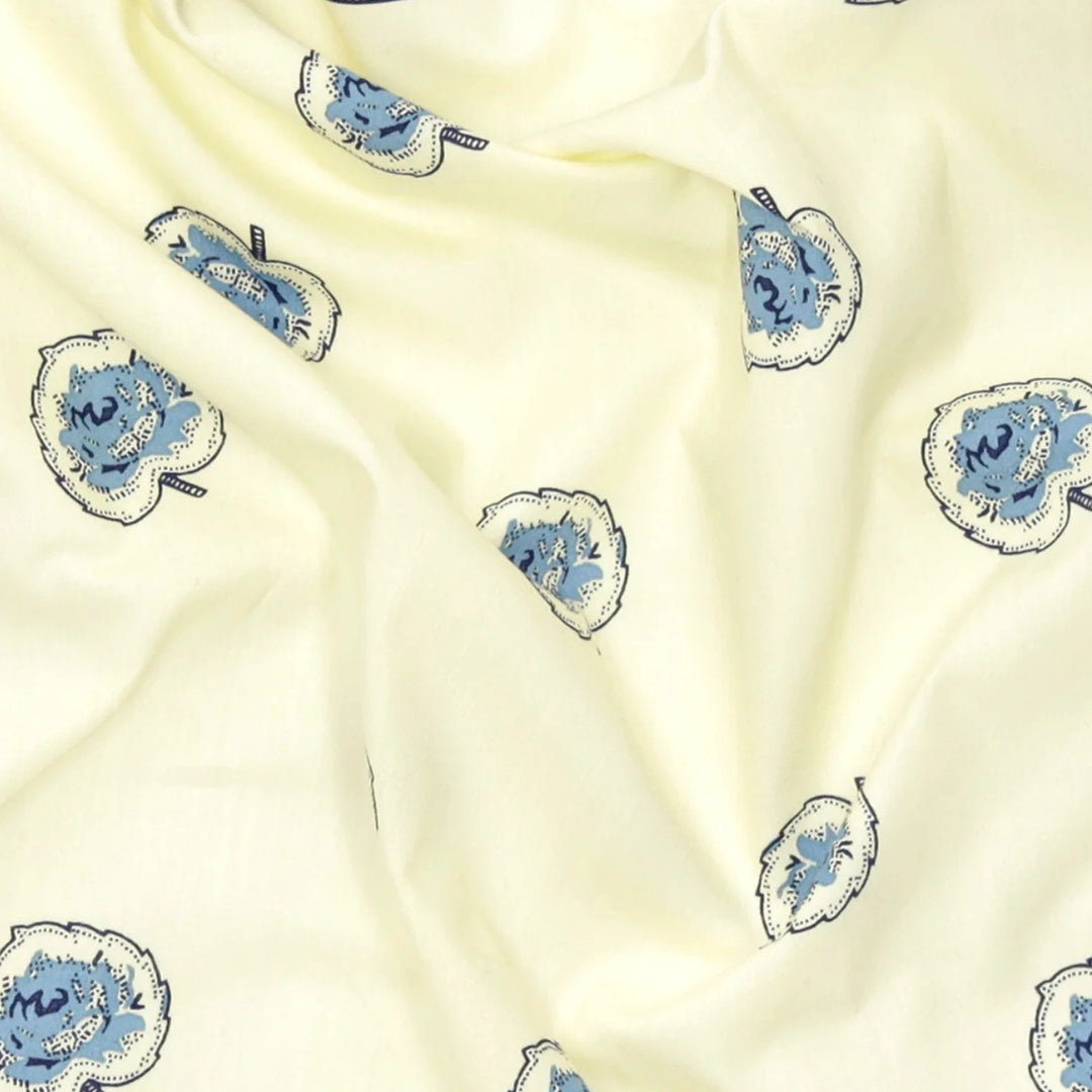 Cream & Blue Rose Print Bandana