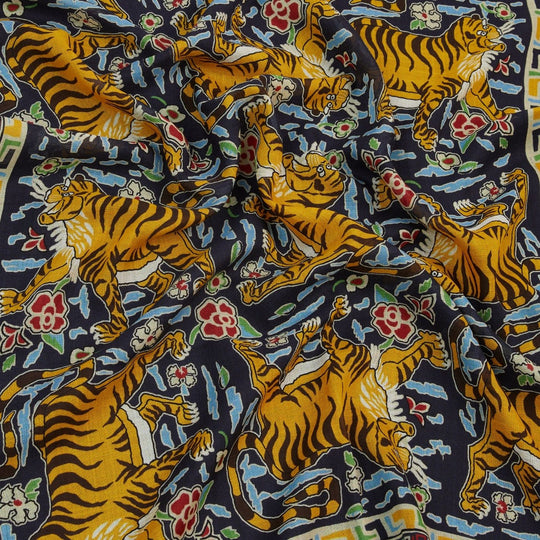 Navy Archival Jumbo Tiger Printed Scarf