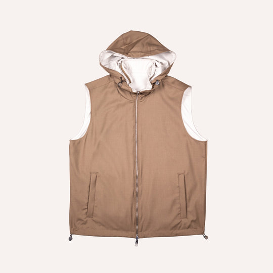 Tobacco Brown Reversible Wool & Polyester Lightweight Gilet