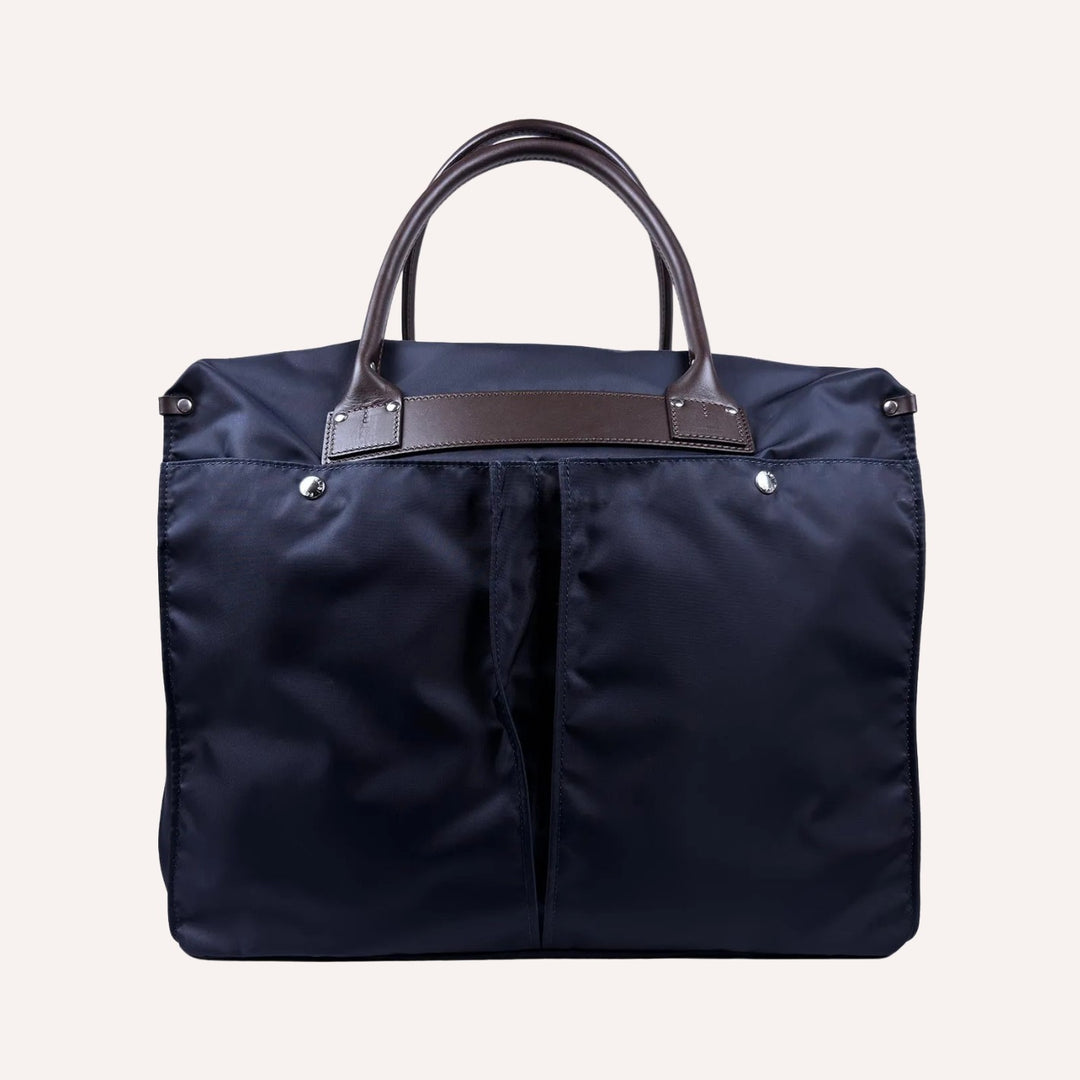 Navy Nylon Canvas Leather Weekend Bag
