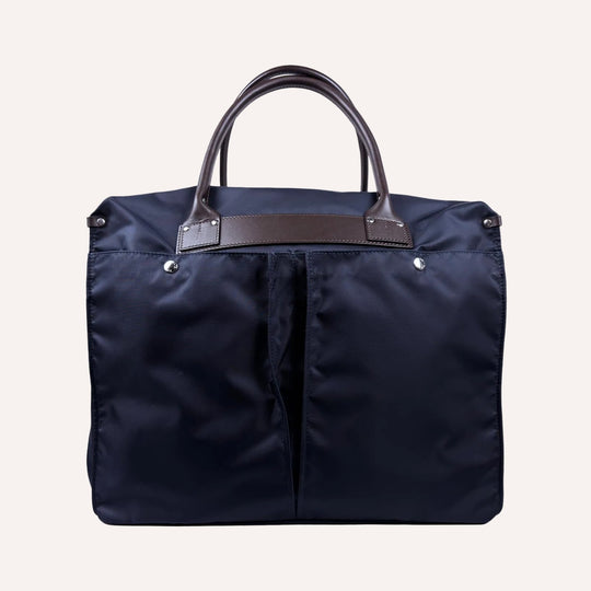 Navy Nylon Canvas Leather Weekend Bag