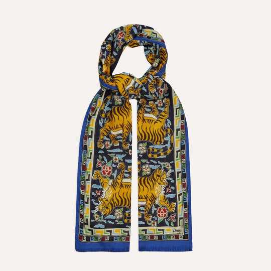 Navy Archival Jumbo Tiger Printed Scarf
