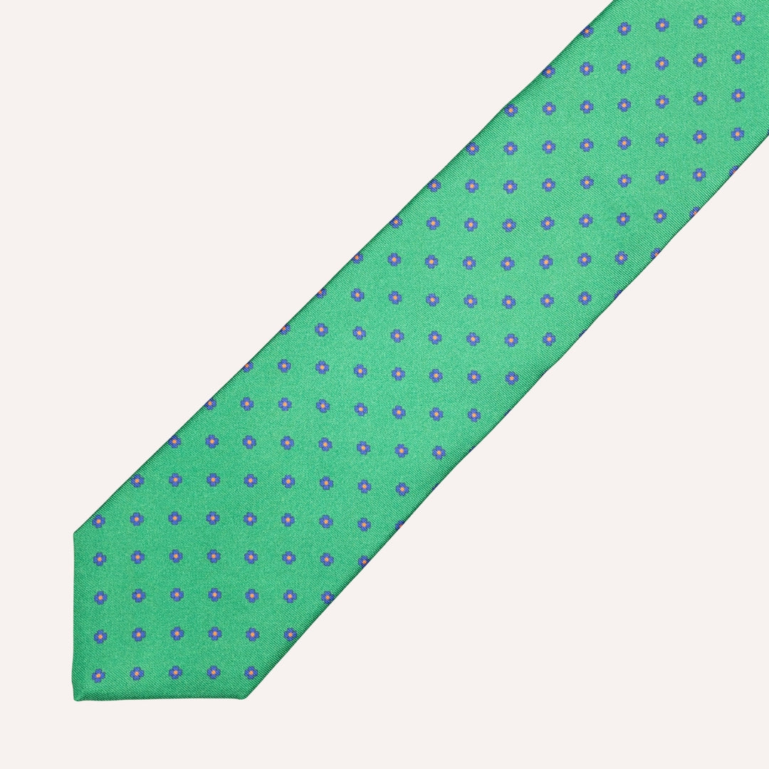 Green Flower Pattern Silk Tie