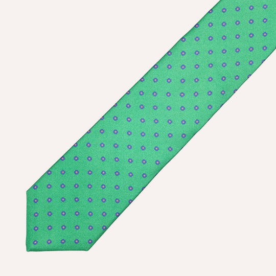 Green Flower Pattern Silk Tie
